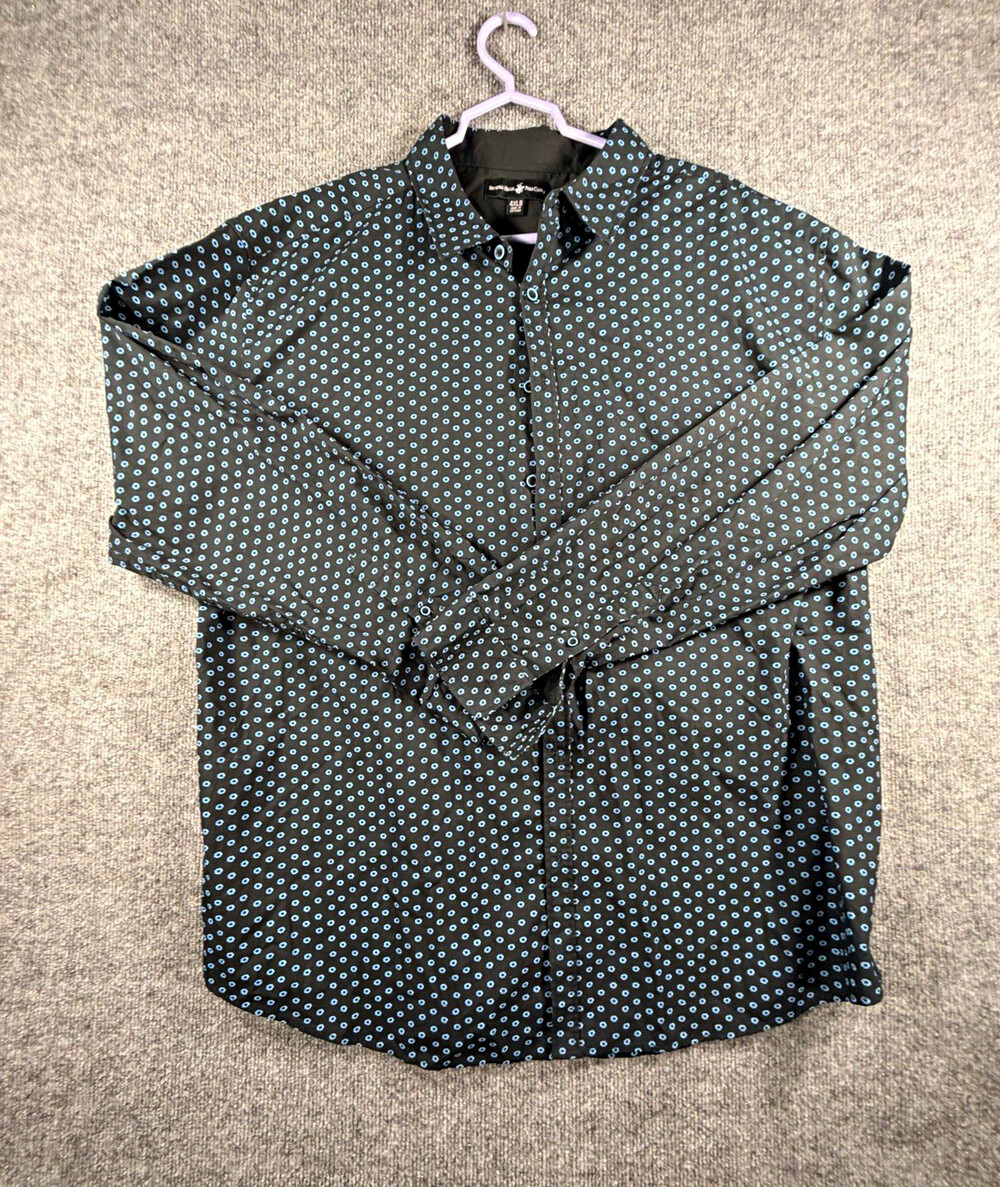 Beverly Hills Polo Club Mens 4XL Big & Tall Black/Blue Geometric Woven Button-Up